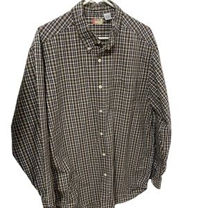 LEVI'S Red Tab Olive Green White Blue Small Plaid Cotton Button Down Shirt L
